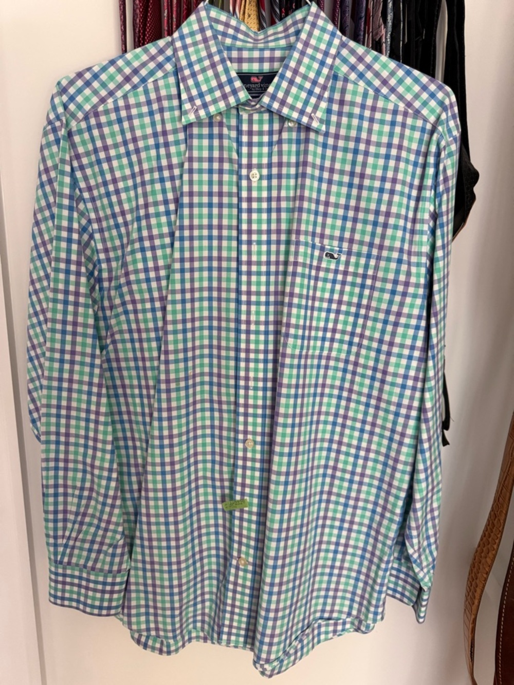 Vineyard Vines Button-Down Check Shirt in Blue, Green & White